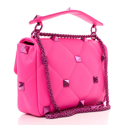 Valentino Garavani Nappa Lacquer Monochrome Large Roman Stud Shoulder Bag Pink PP 3 of 7