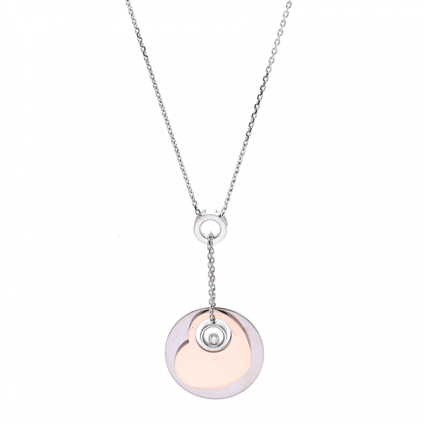 18K White Pink Gold Happy Diamond Heart Drop Necklace