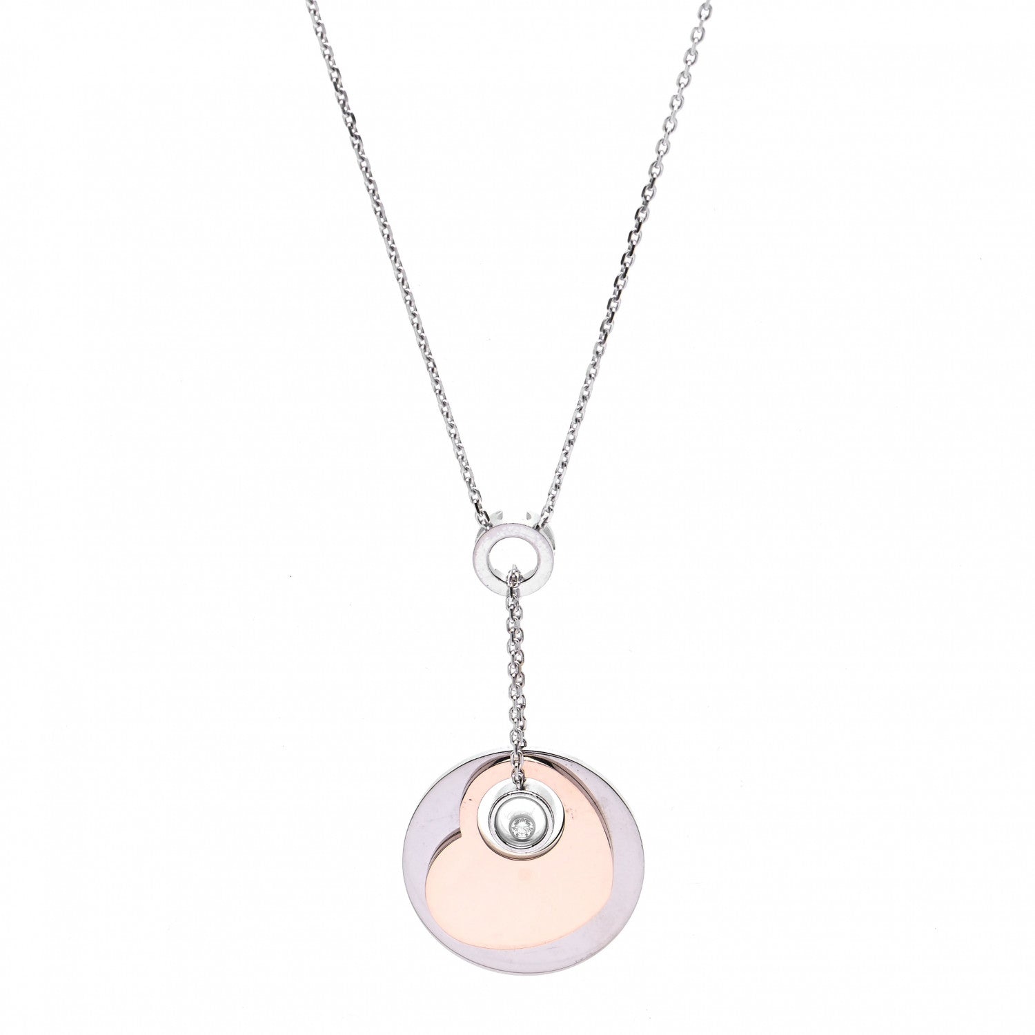 Chopard 18K White Pink Gold Happy Diamond Heart Drop Necklace 1 of 8