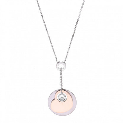 Chopard 18K White Pink Gold Happy Diamond Heart Drop Necklace 1 of 8