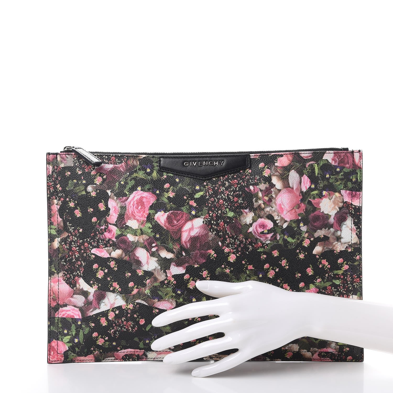 Givenchy Coated Canvas Roses Camouflage Print Medium Antigona Zip Pouch Black 2 of 7