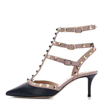 Valentino Garavani Calfskin Nappa Rockstud Ankle Strap 65mm Pumps 35.5 Black Poudre 1 of 5