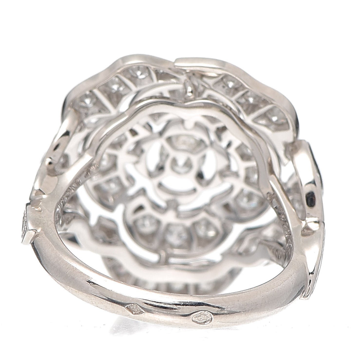 18K White Gold Diamond Bouton de Camélia Ring 54 6.75