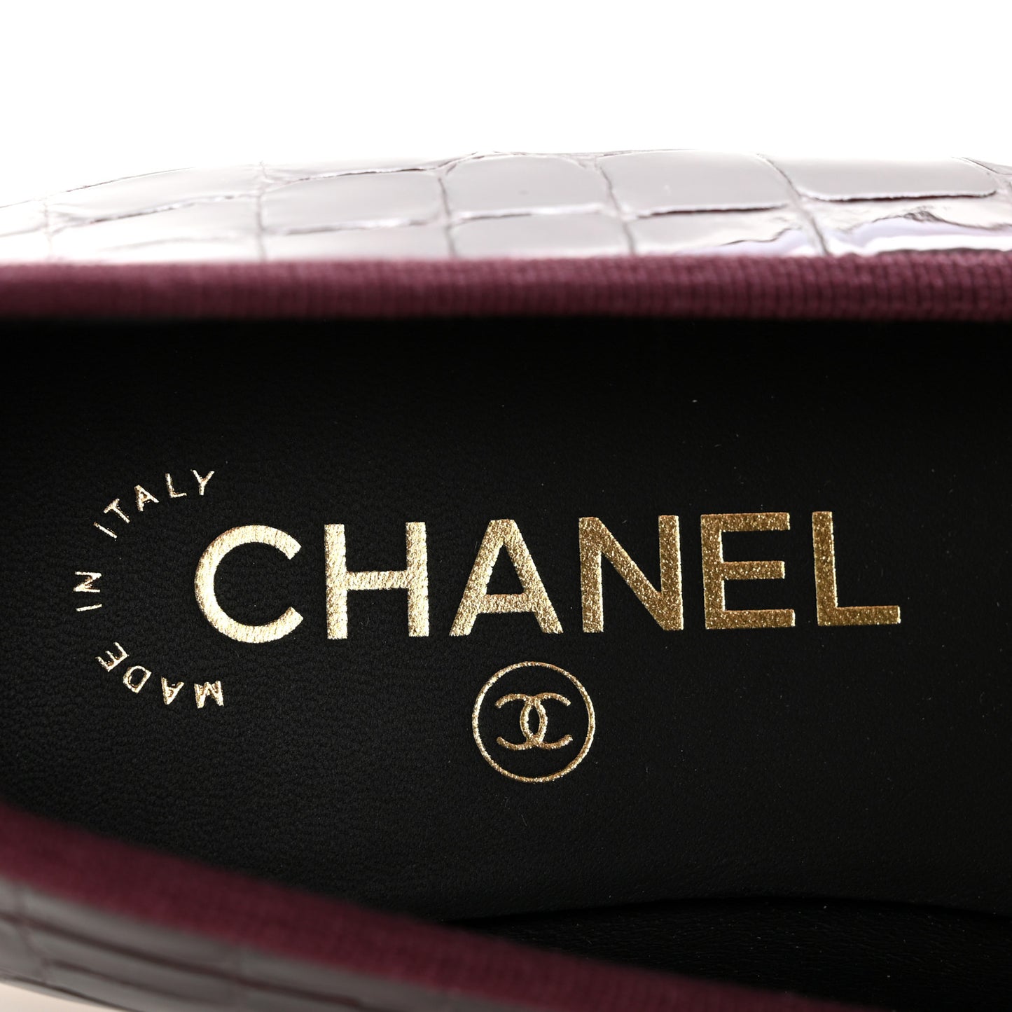 Patent Calfskin Crocodile Embossed Ballerina Flats 37 Dark Burgundy Black