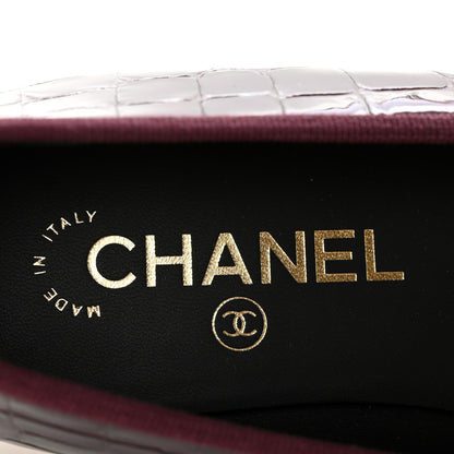Chanel Patent Calfskin Crocodile Embossed Ballerina Flats 37 Dark Burgundy Black 8 of 11