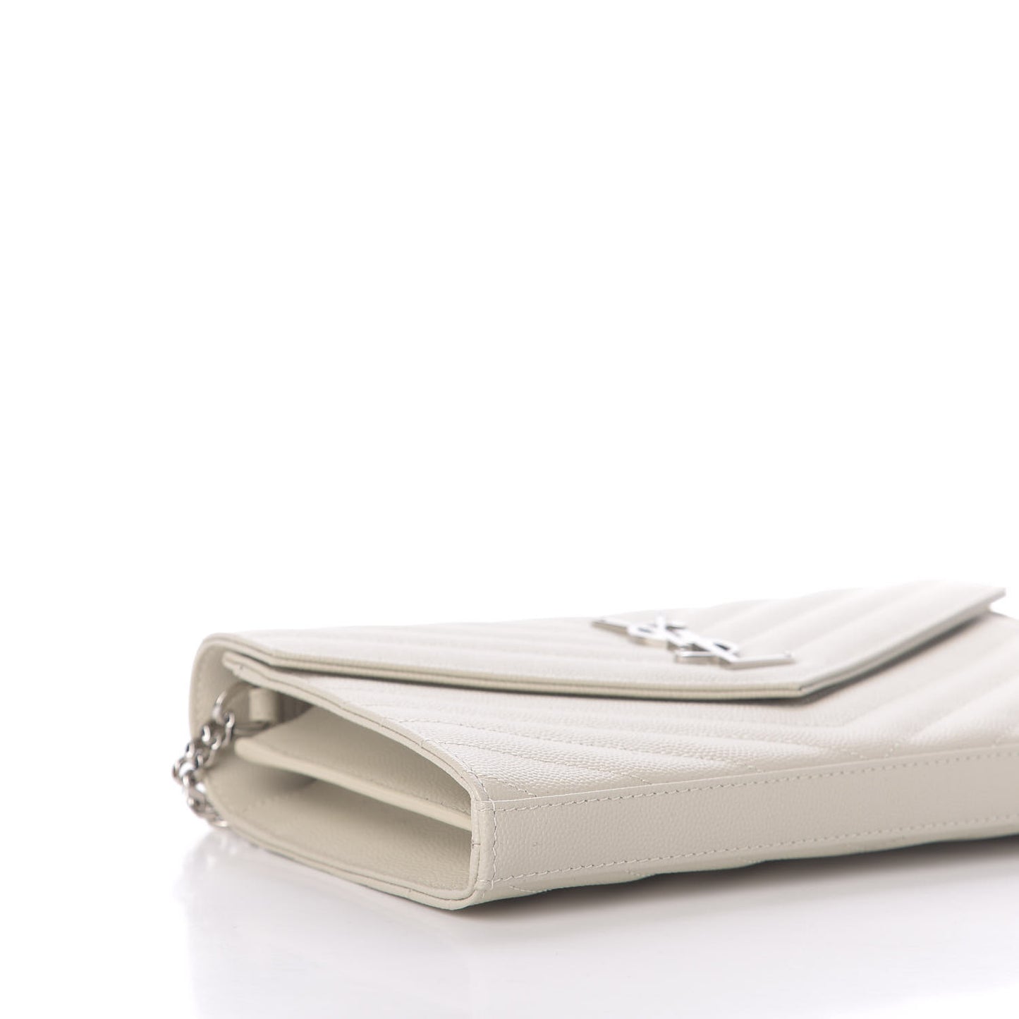 Grain De Poudre Matelasse Chevron Monogram Chain Wallet Icy White