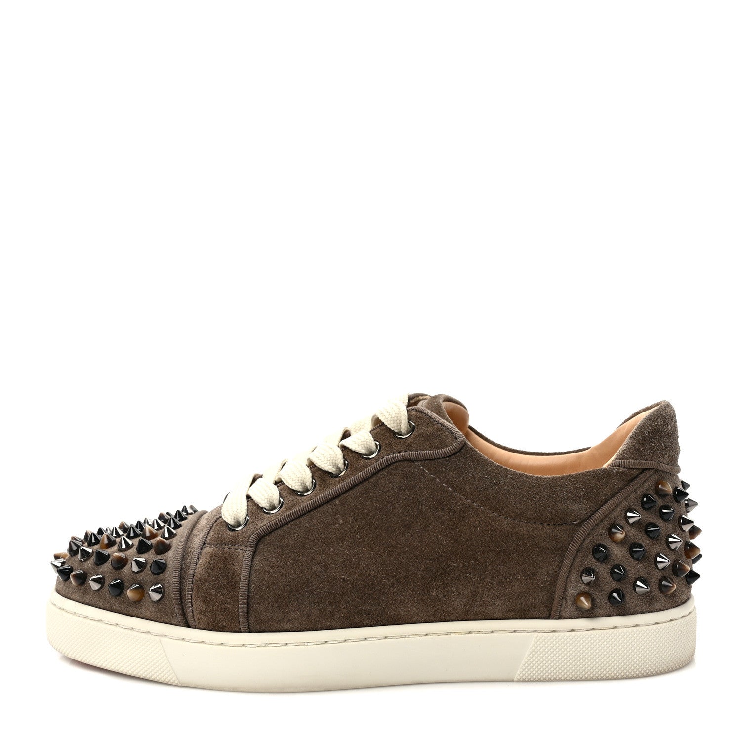 Christian Louboutin Suede Calfskin Vieira Spikes Womens Orlato Flat Sneakers 38 Silex Mix Corne 1 of 9