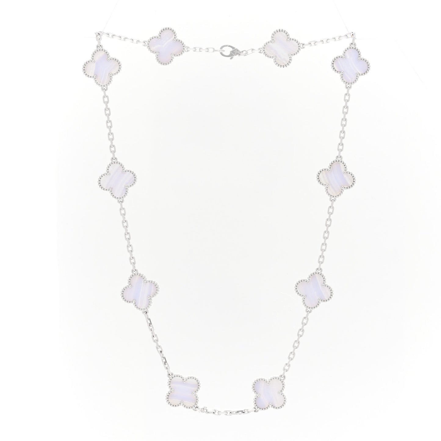 18K White Gold Chalcedony 10 Motifs Vintage Alhambra Necklace