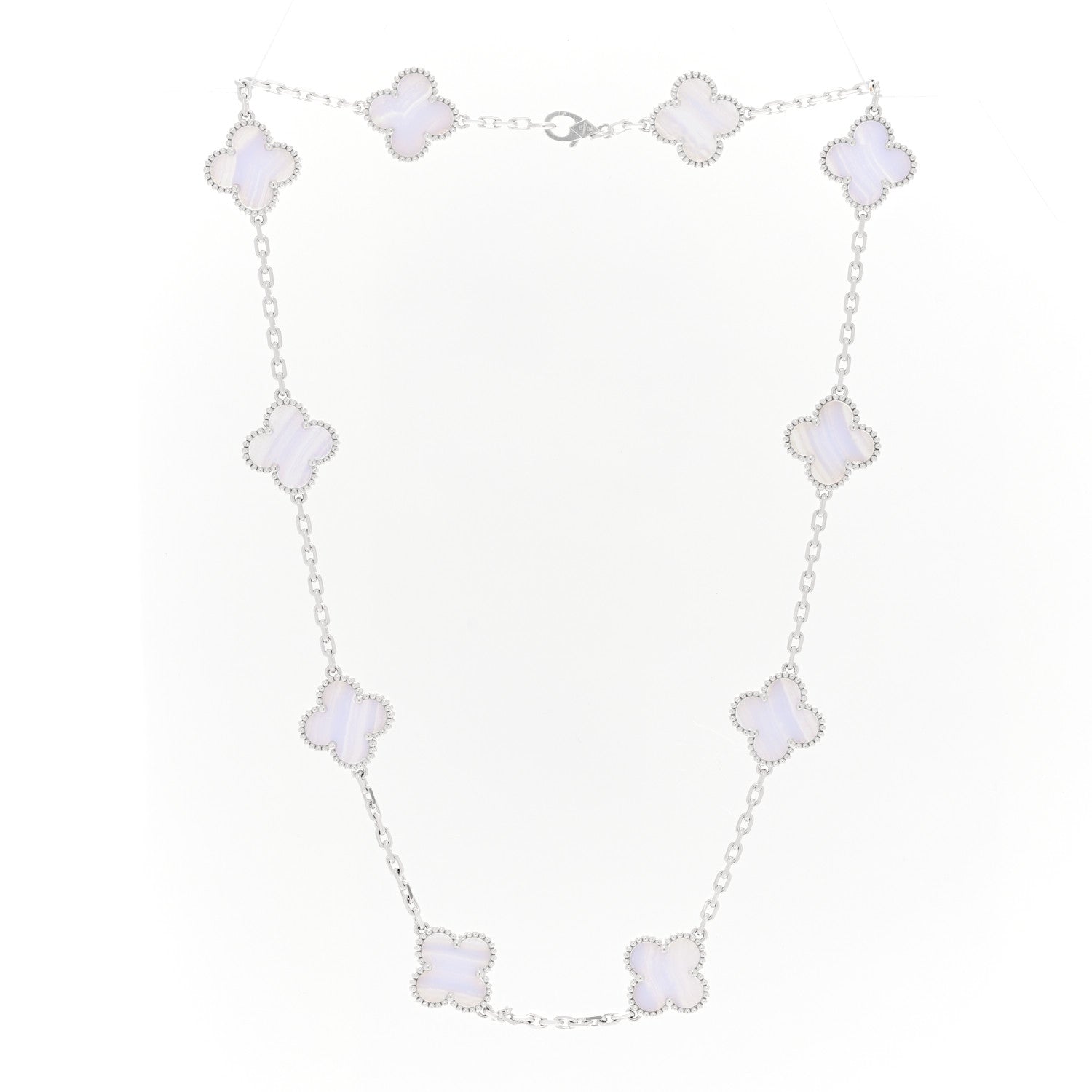 Van Cleef & Arpels 18K White Gold Chalcedony 10 Motifs Vintage Alhambra Necklace 3 of 7