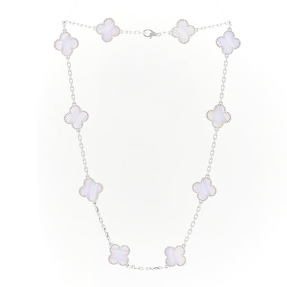 Van Cleef & Arpels 18K White Gold Chalcedony 10 Motifs Vintage Alhambra Necklace 3 of 7