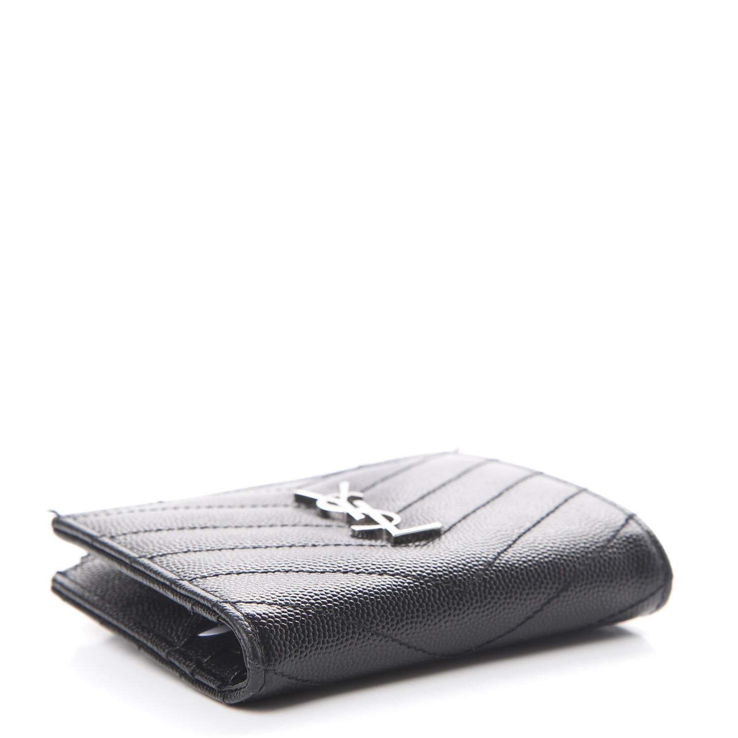 Saint Laurent Grain De Poudre Matelasse Chevron Monogram Zipped Card Case Black 3 of 10