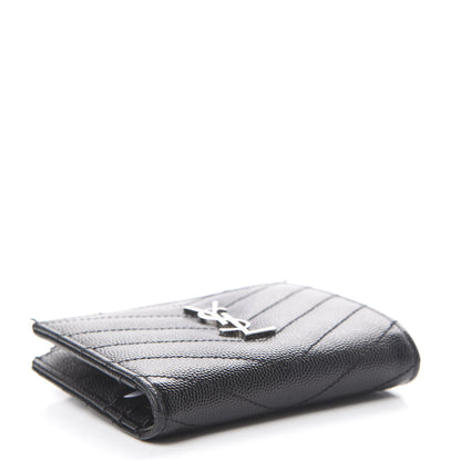 Saint Laurent Grain De Poudre Matelasse Chevron Monogram Zipped Card Case Black 3 of 10