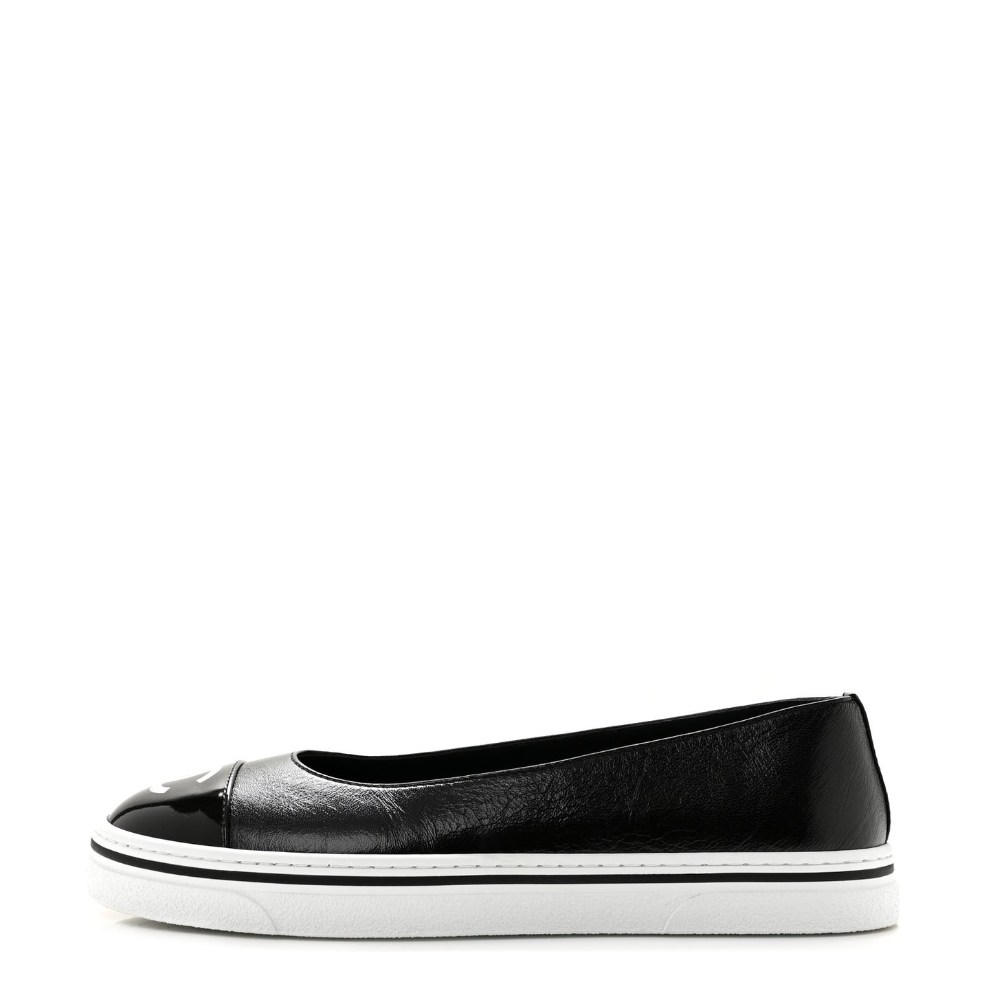 Crumpled Shiny Lambskin Mary Jane Flats 39.5 Black White
