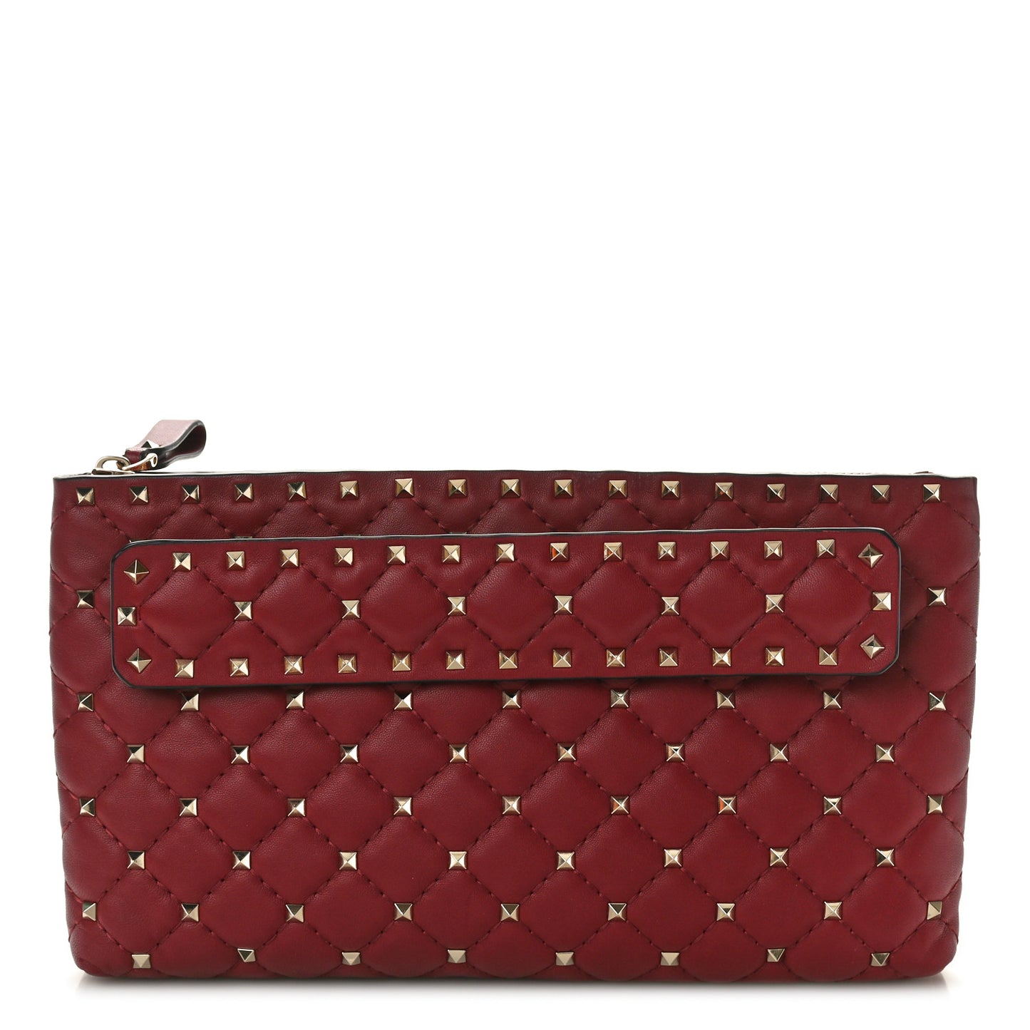 Nappa Rockstud Spike Side Slip Zip Clutch Rubino