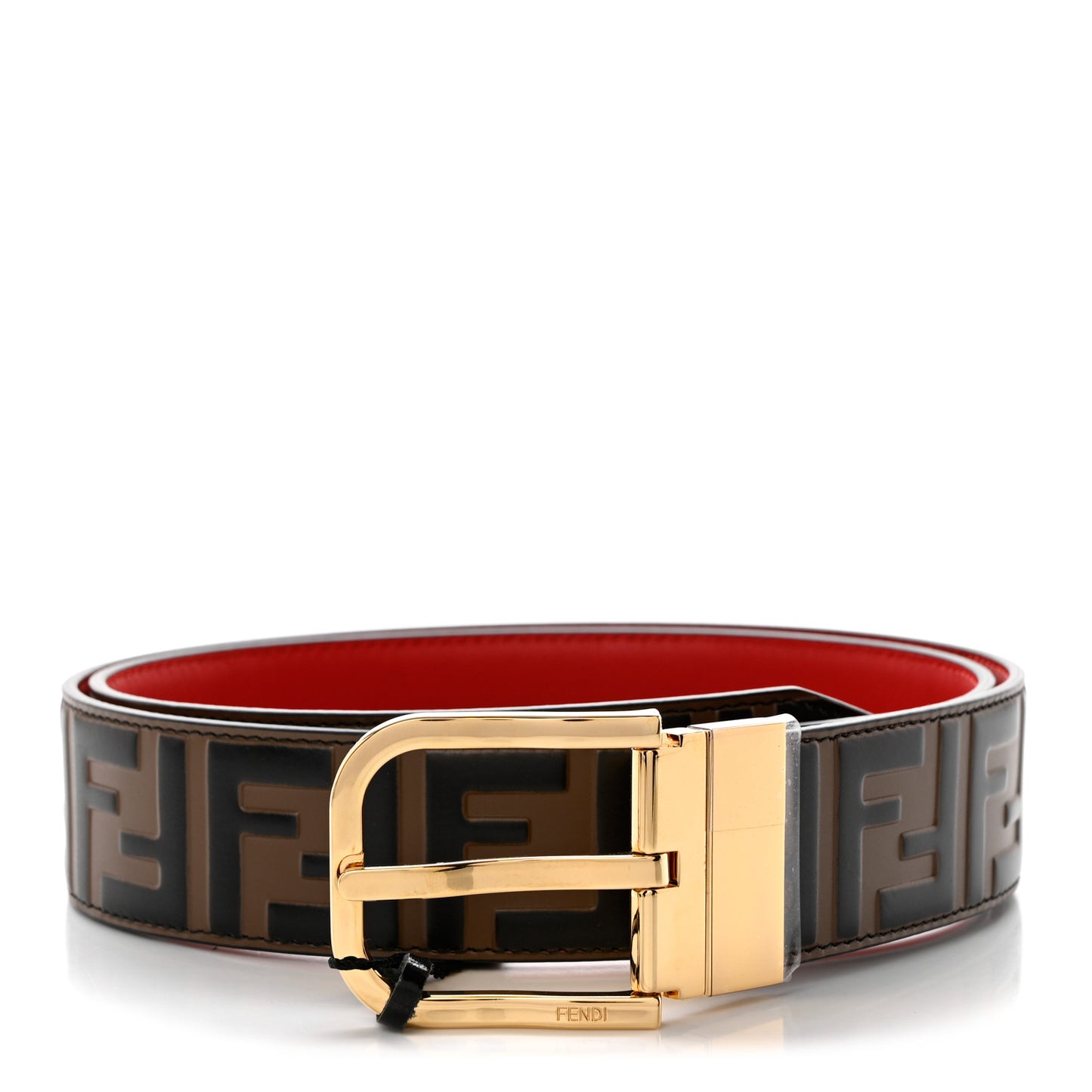 Vitello Century FF 1974 Embossed Buckle Belt Maya Red