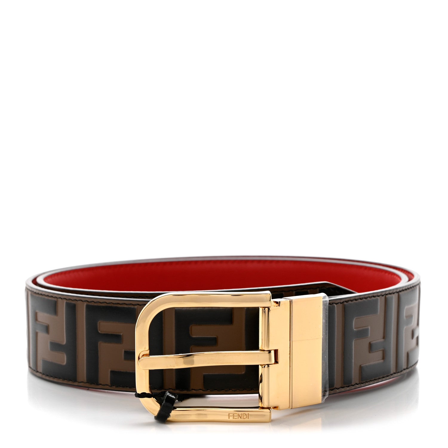 Fendi Vitello Century FF 1974 Embossed Buckle Belt Maya Red 1 of 6