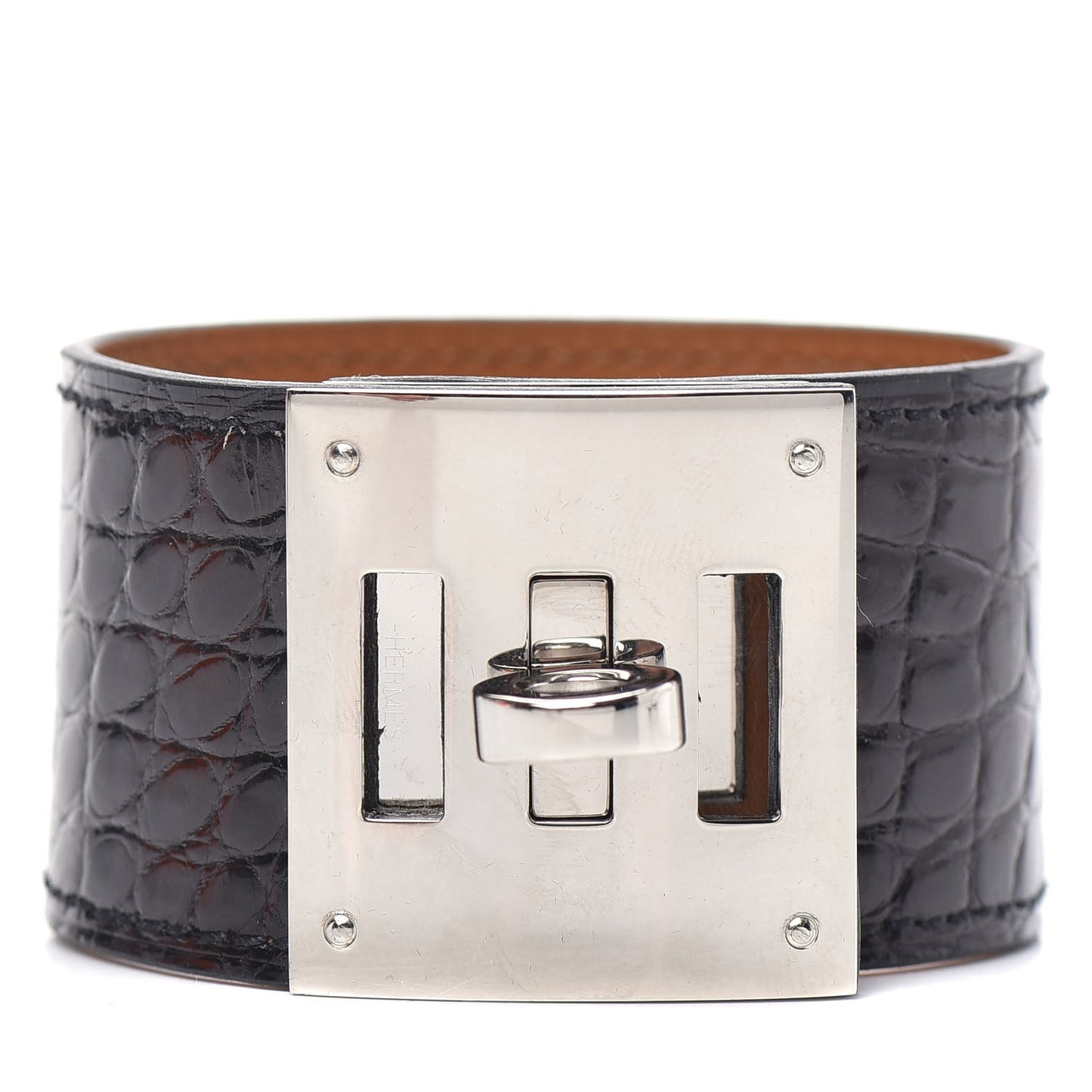 Shiny Alligator Kelly Dog Cuff Black