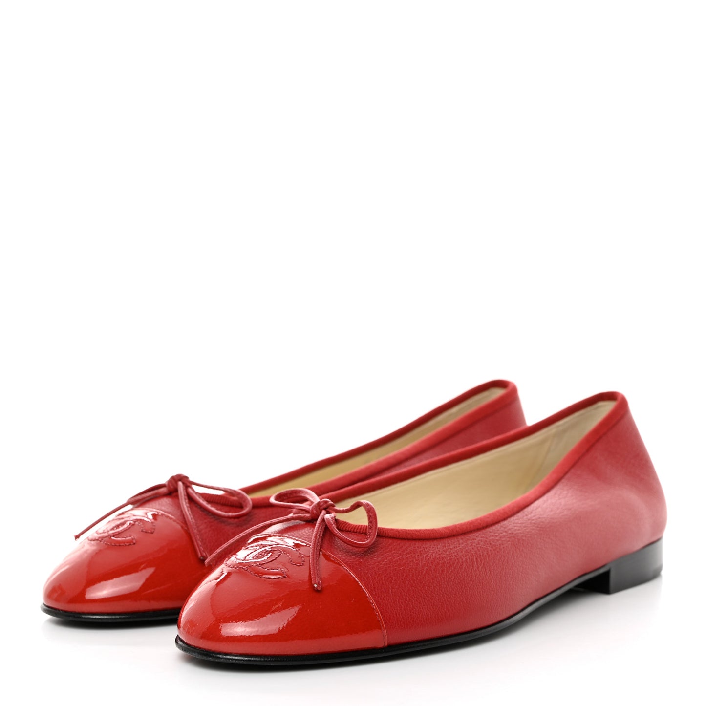 Goatskin Patent Cap Toe CC Ballerina Flats 39.5 Red