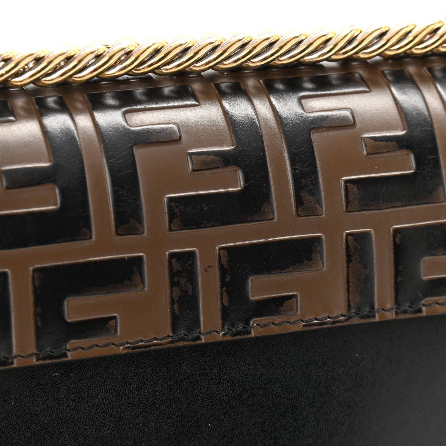 Fendi Vitello Liberty Bi-Color FF 1974 Embossed Small Kan I Shoulder Bag Black Maya 11 of 13