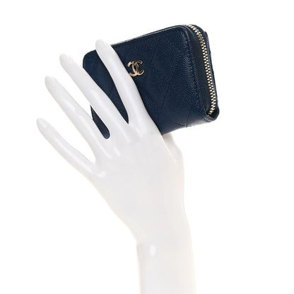 Chanel Caviar Quilted Zip Coin Purse Dark Blue 2 of 10