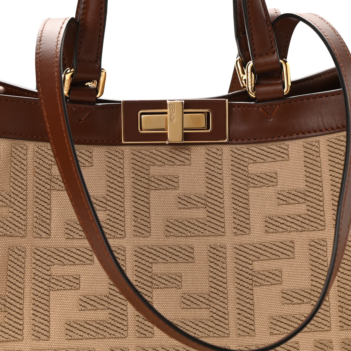 Canvas Vitello King FF Embroidered Medium Peekaboo X-Tote Sand Ghianda