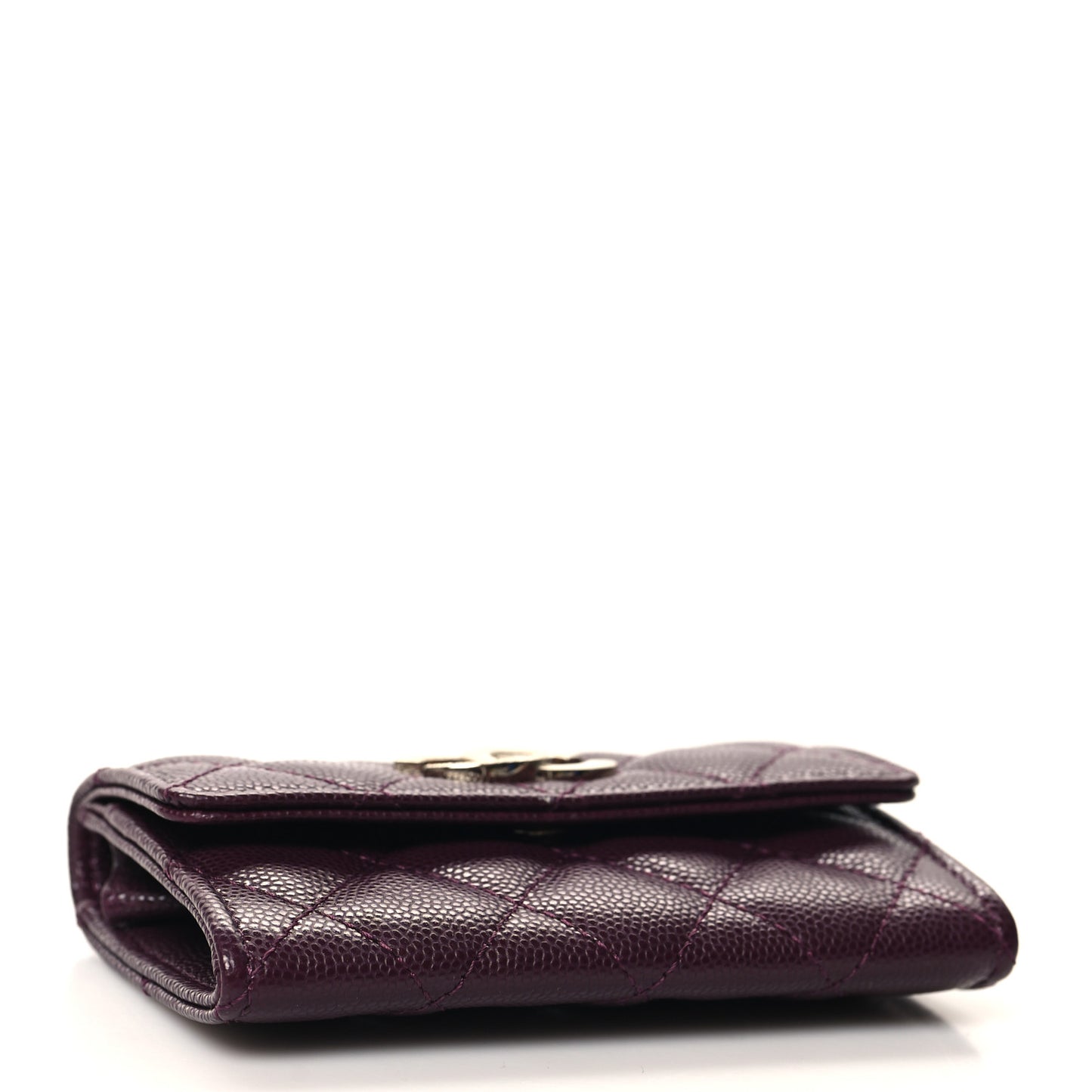 Caviar Quilted Crystal CC Flap Card Holder Burgundy
