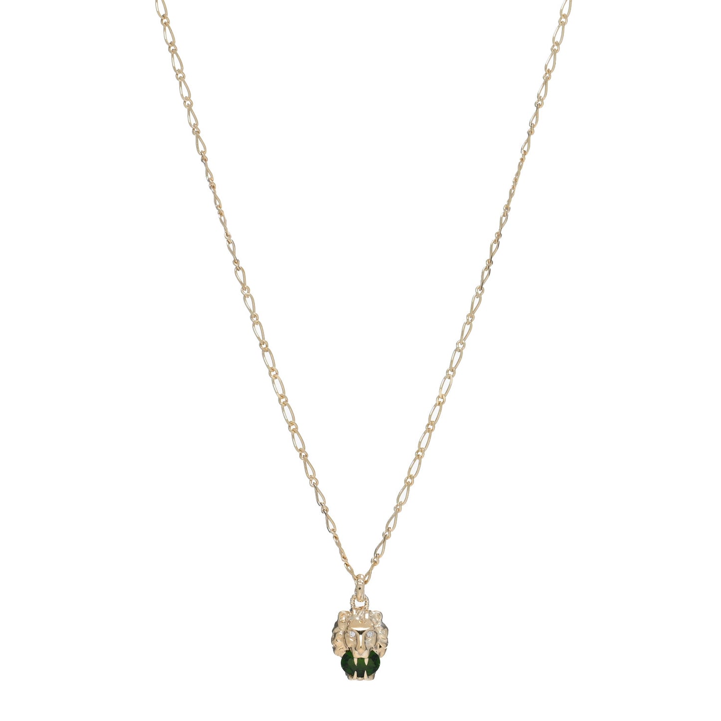 18K Yellow Gold Diamond Chrome Diopside Lion Head Necklace
