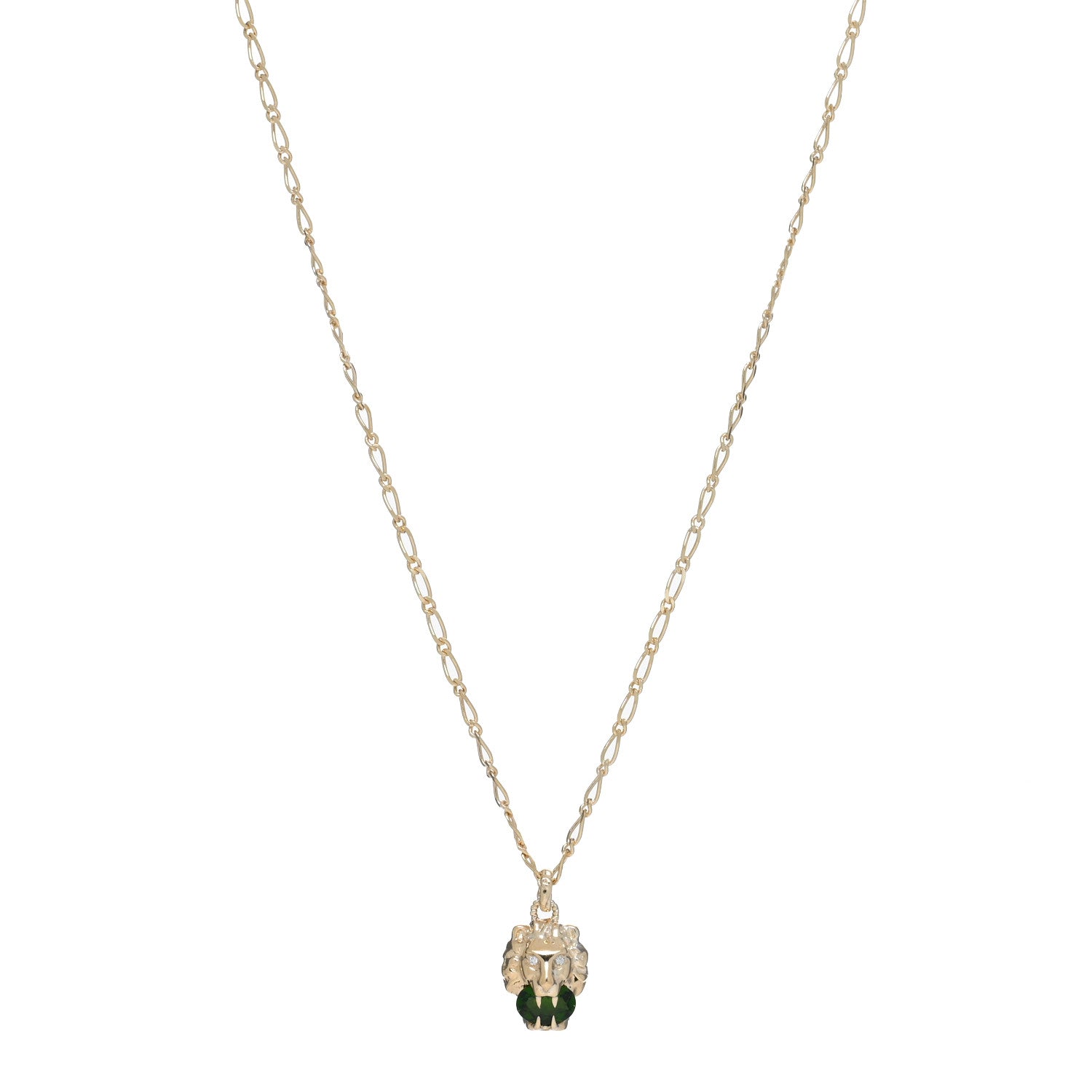 Gucci 18K Yellow Gold Diamond Chrome Diopside Lion Head Necklace 1 of 4