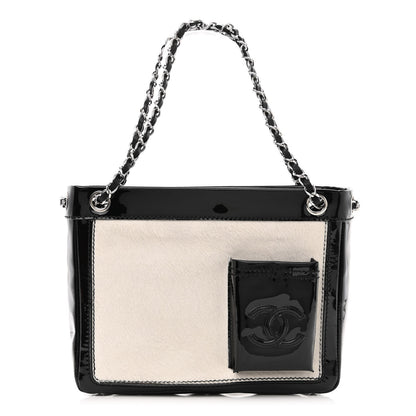Chanel Patent Pony Hair Small Pocket Tote Black White 1 of 11