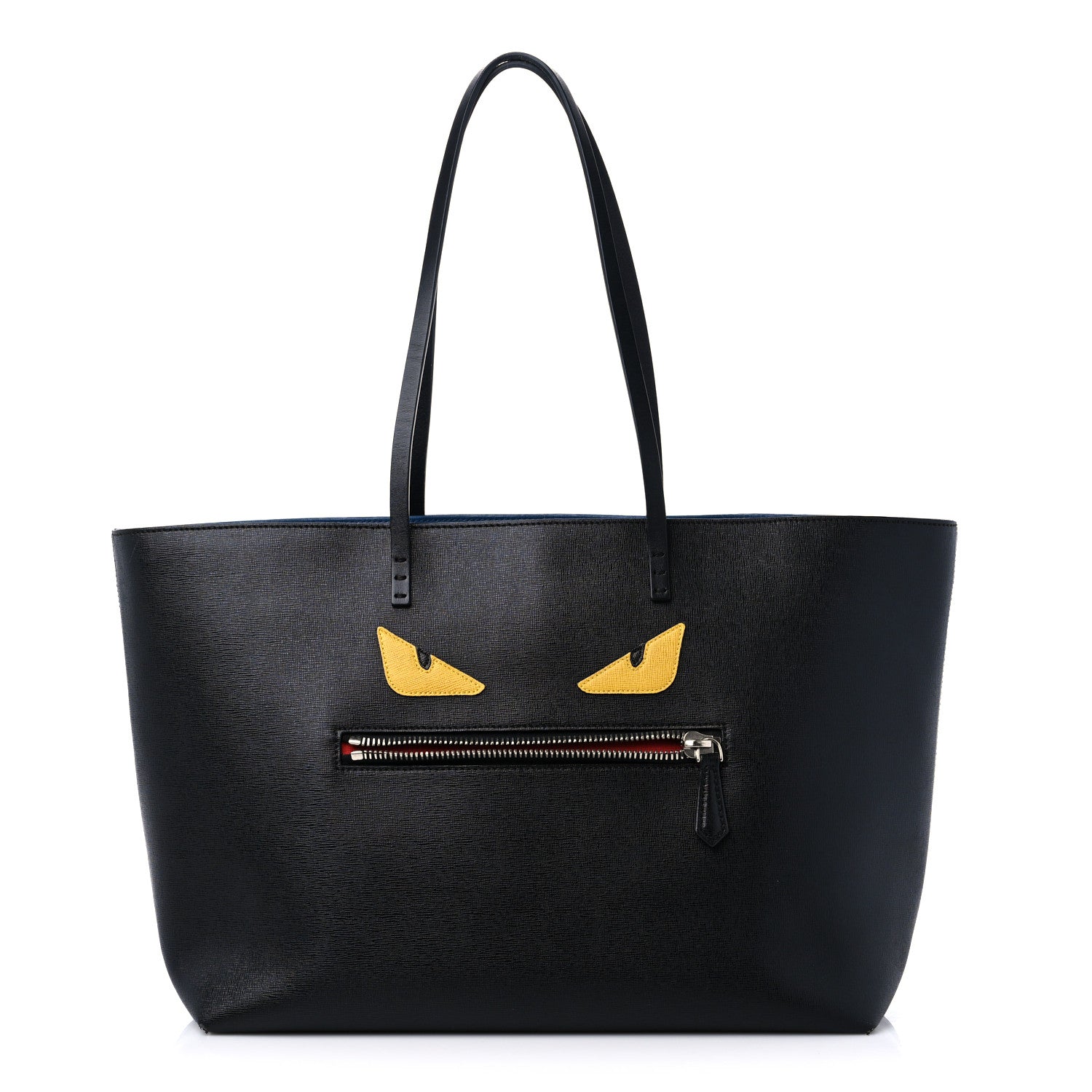 Fendi Vitello Elite Cuoio Monster Buggies Medium Roll Tote Black Multicolor Blue Cobalto 1 of 15