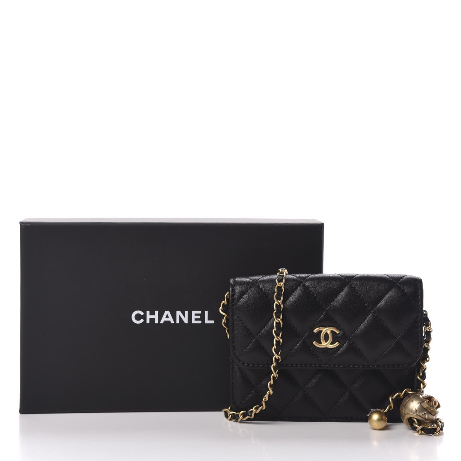 Chanel Lambskin Quilted Pearl Crush Clutch With Chain Black 11 of 11