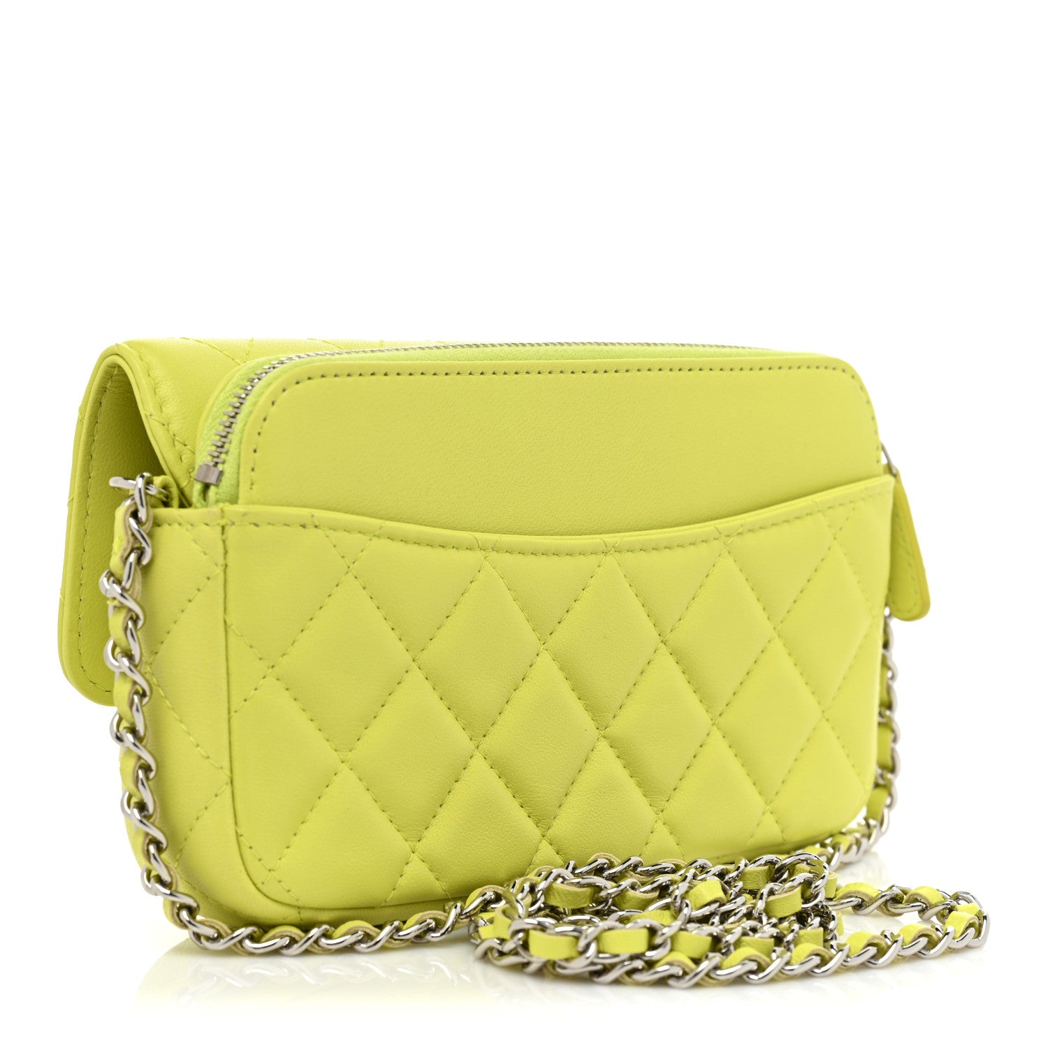 Chanel Lambskin Quilted Flap Phone Holder With Chain Yellow 2 of 10