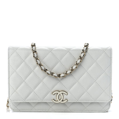 Chanel Caviar Quilted Enamel Wallet On Chain WOC White 1 of 13