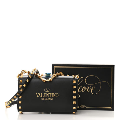 Valentino Garavani Grainy Calfskin Rockstud Alcove Box Clutch Black 10 of 10