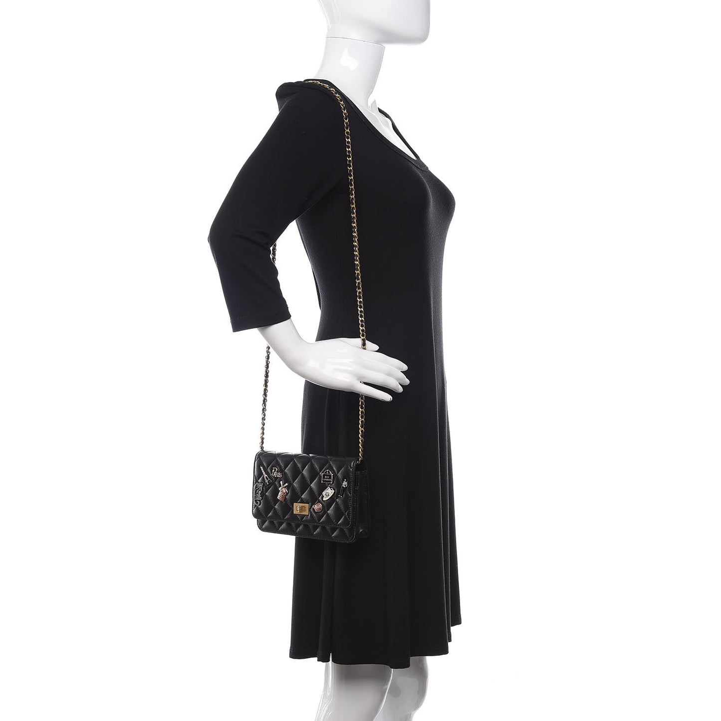 Aged Calfskin Quilted Lucky Charms 2.55 Reissue Wallet On Chain WOC Black