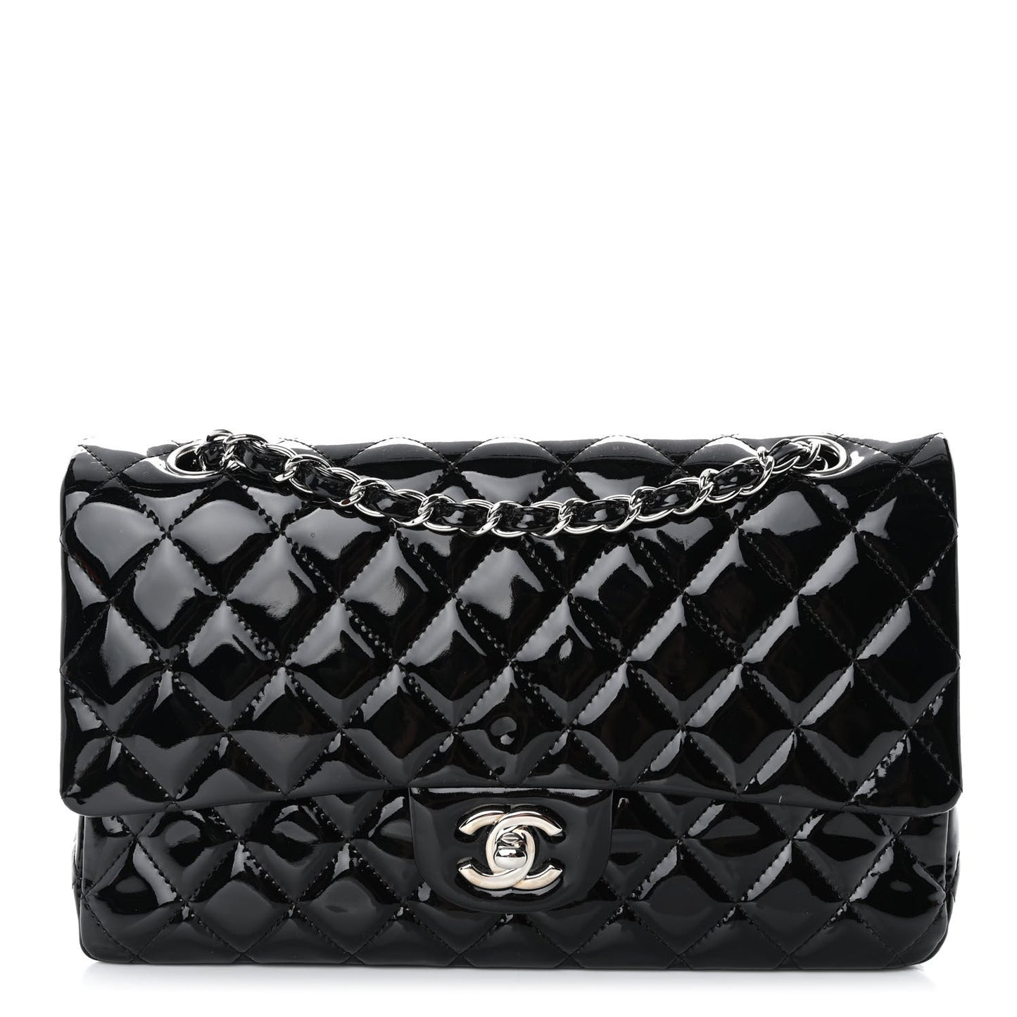 Patent Quilted Medium Double Flap Black