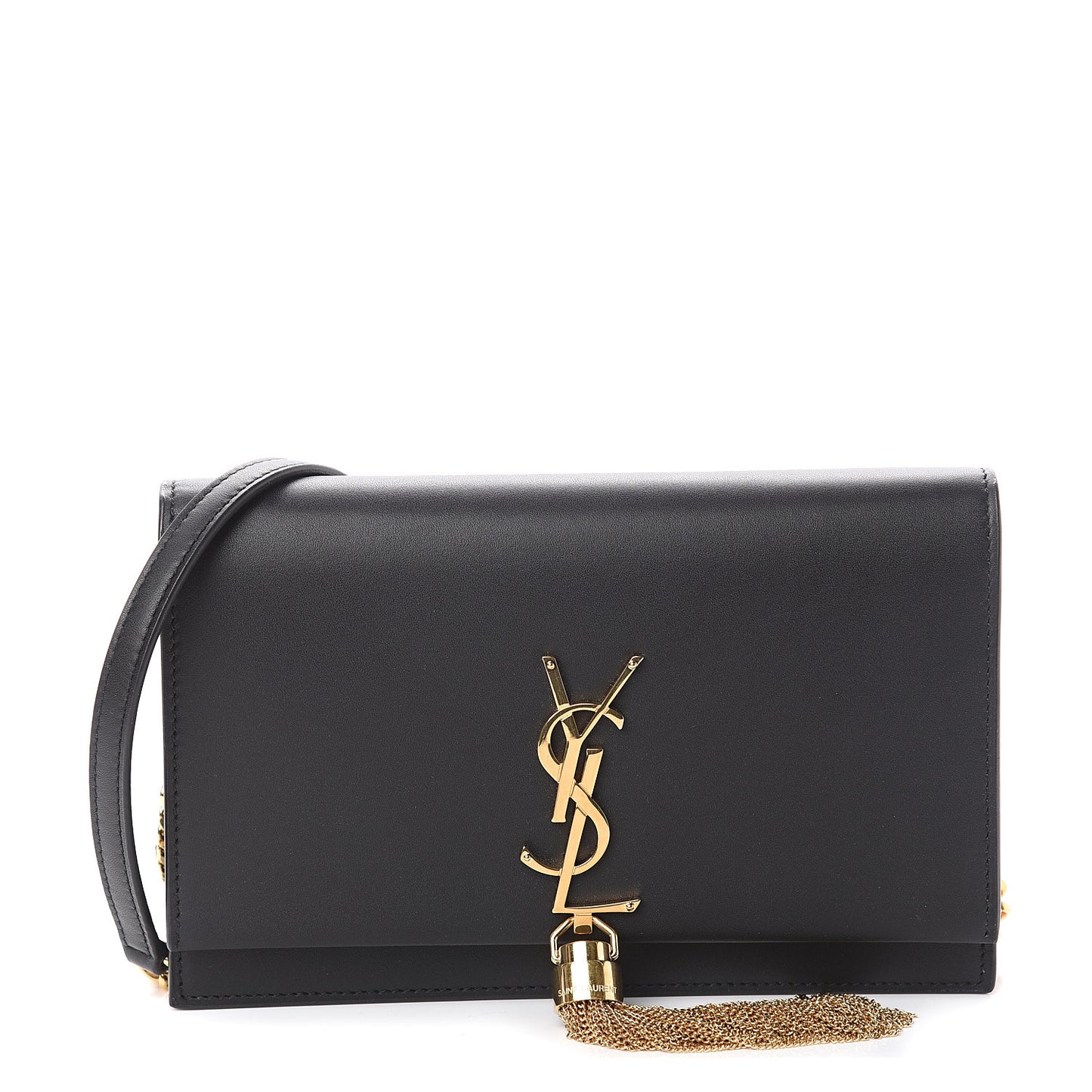 Smooth Calfskin Classic Monogram Kate Tassel Chain Wallet Black