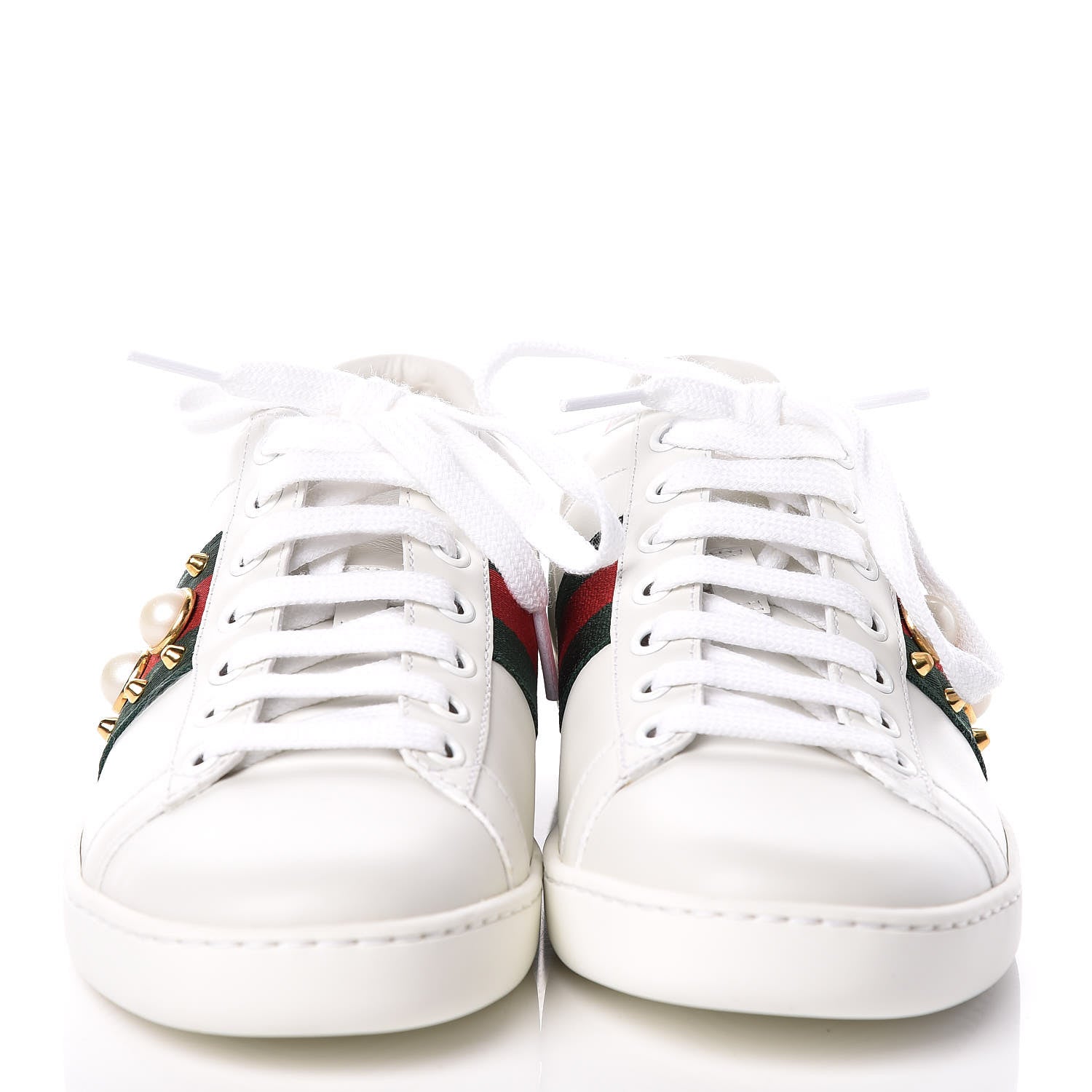 Gucci Calfskin Web Pearl Studded Womens Ace Sneakers 35.5 White 2 of 12