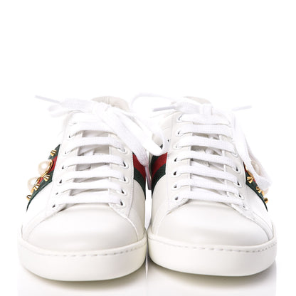 Gucci Calfskin Web Pearl Studded Womens Ace Sneakers 35.5 White 2 of 12
