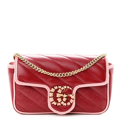 Gucci Azalea Calfskin Enamel Matelasse Diagonal Super Mini Torchon GG Marmont Shoulder Bag New Cherry Red Wild Rose 1 of 11