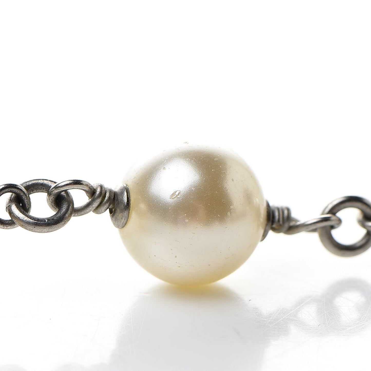 Pearl Beaded Crystal CC Long Necklace Black Silver
