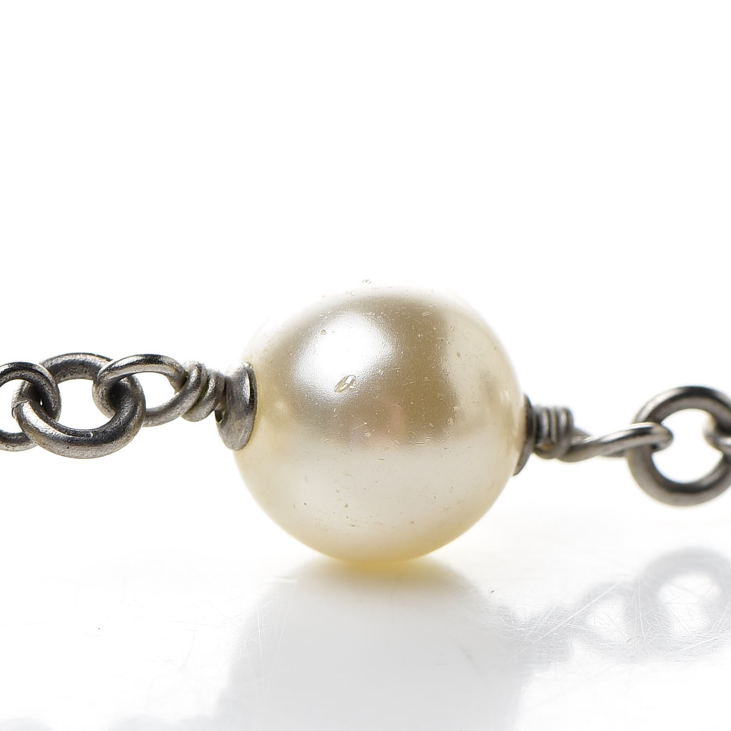 Chanel Pearl Beaded Crystal CC Long Necklace Black Silver 6 of 7