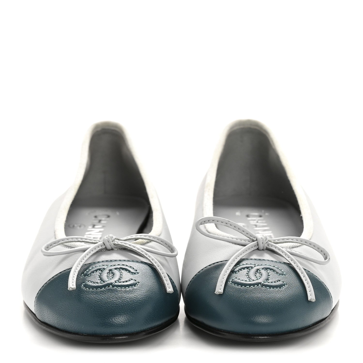 Chanel Lambskin Cap Toe CC Ballerina Flats 36.5 Light Blue Turquoise 3 of 9