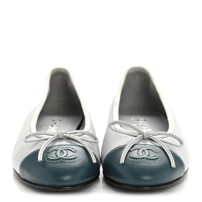 Chanel Lambskin Cap Toe CC Ballerina Flats 36.5 Light Blue Turquoise 3 of 9