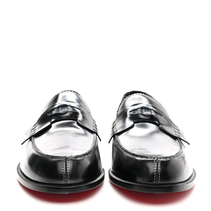 Christian Louboutin Brushed Calfskin Mens Penny Flat Loafers 44.5 Silver Black 2 of 11