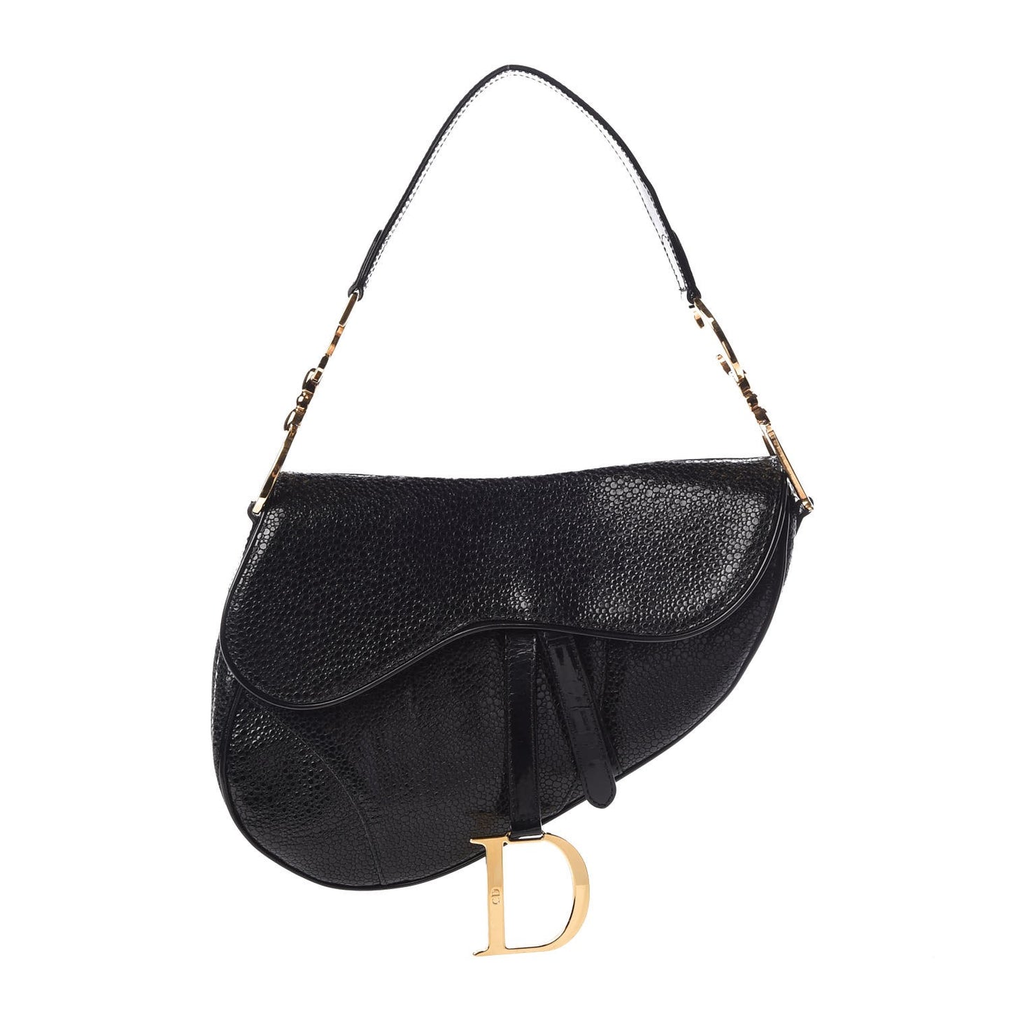 Calfskin Stingray Embossed Saddle Bag Black