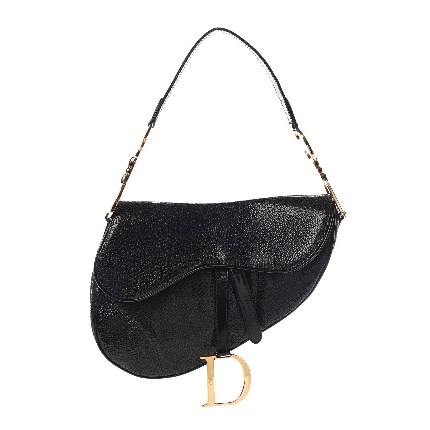 Christian Dior Calfskin Stingray Embossed Saddle Bag Black 1 of 7
