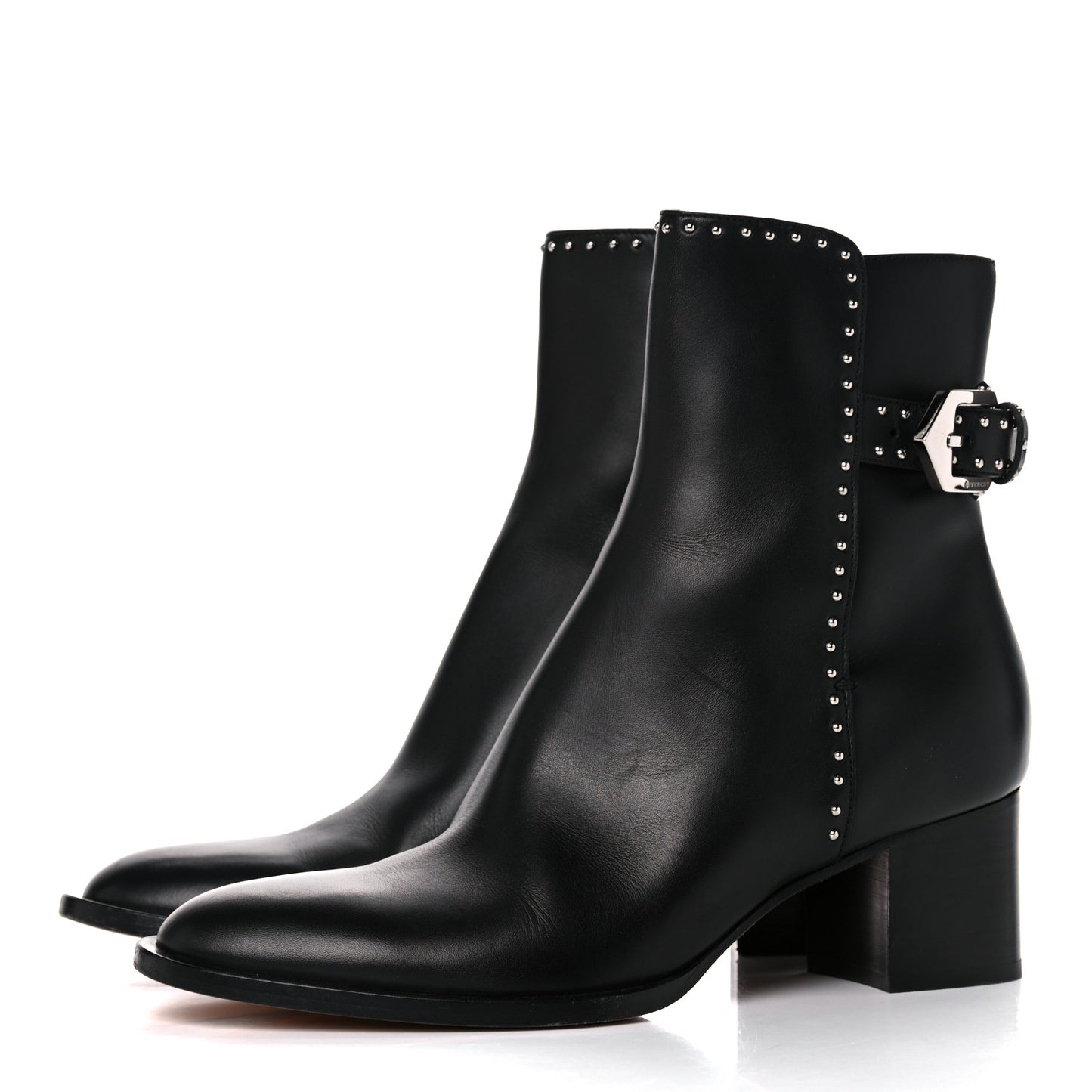 Smooth Calfskin Elegant Studded Ankle Boots 39.5 Black