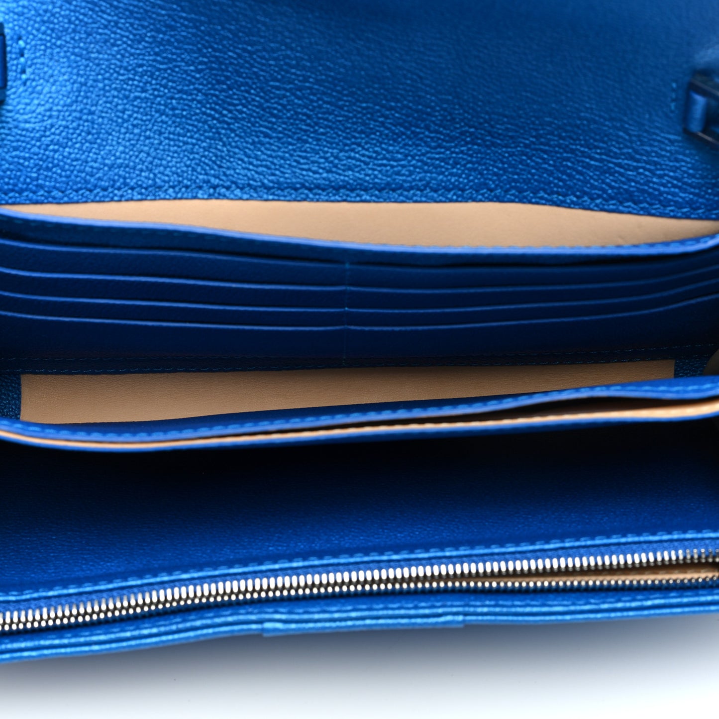 Metallic Rodeo Calfskin Brillant Wallet On Chain Satin Electric