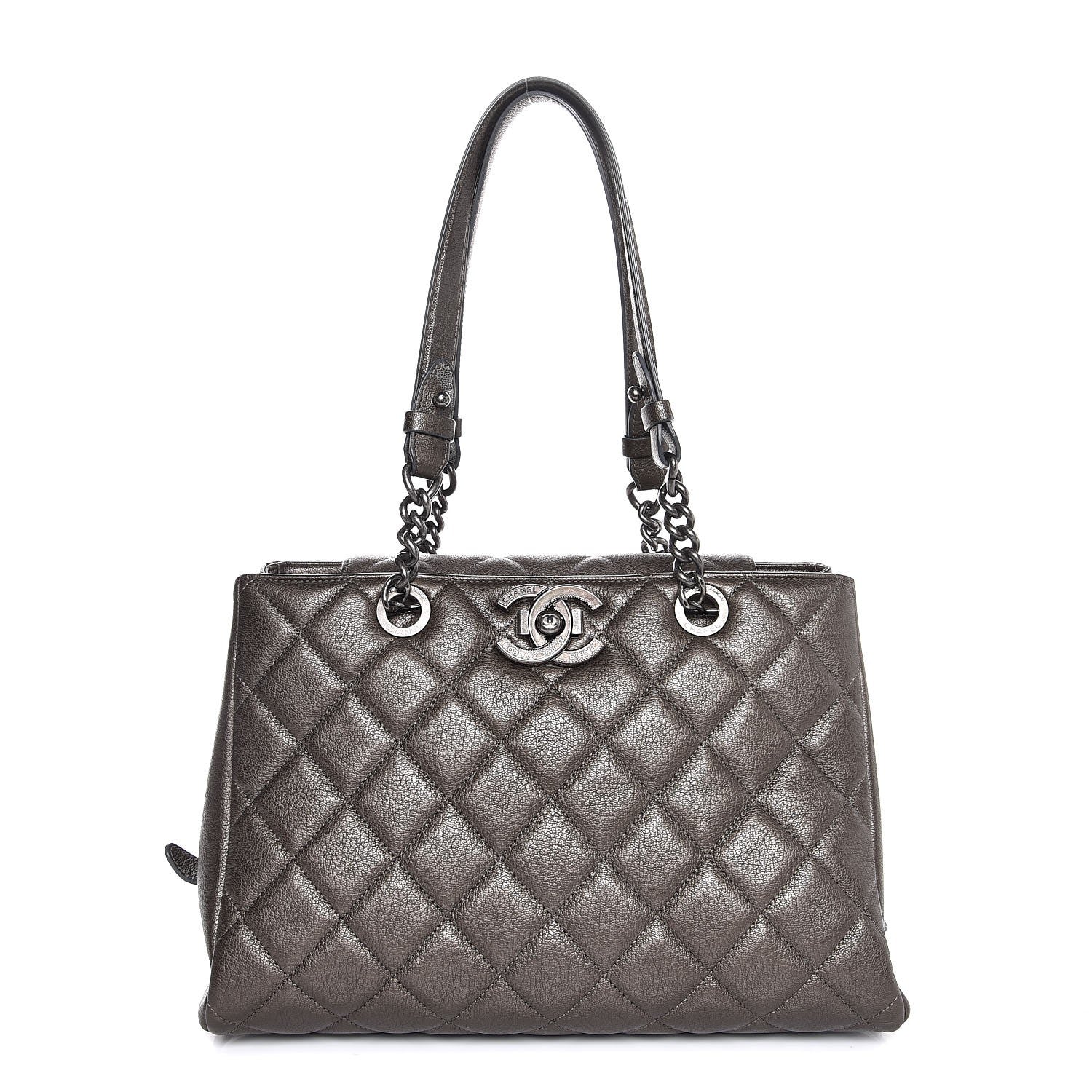 Chanel Metallic Goatskin Quilted Large City Rock Shopping Bag Silver 1 of 8